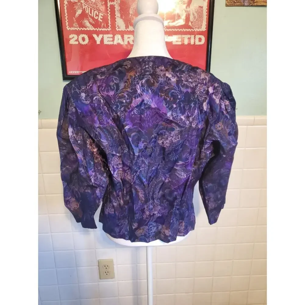 Vintage 80s Purple Floral Button Button Up Blazer and Matching Midi Skirt Set - Picture 5 of 14